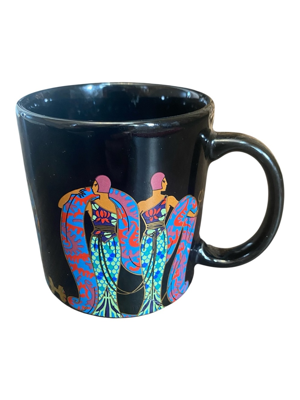 L’ Image Graphics Zodiac Pisces Black Ceramic Coffee Mug Made Japan 1986 Vintage